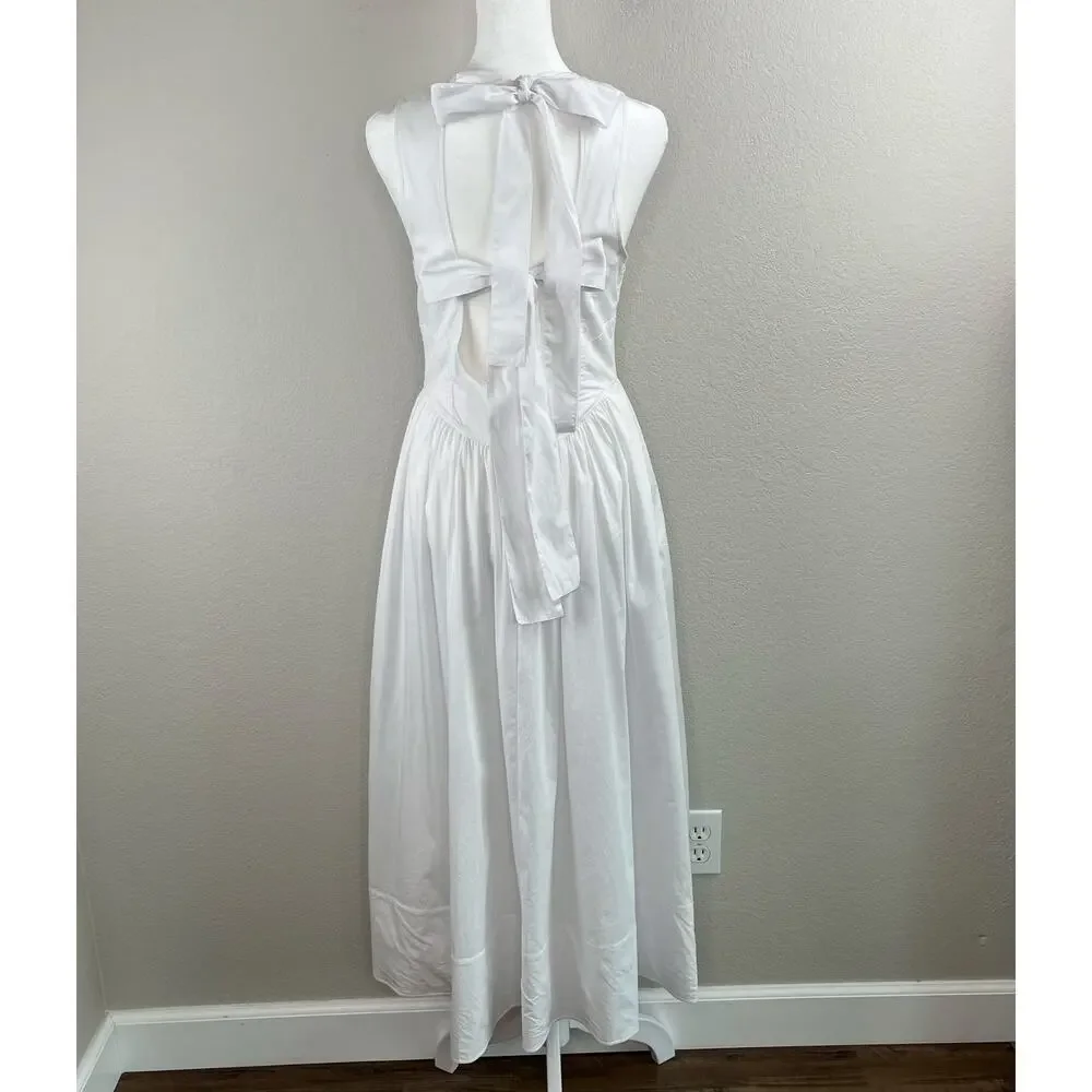 Cinq A Sept White Benita Double Bow Back Sleeveless Crewneck Midi Dress 2 NWOT - Picture 16 of 16